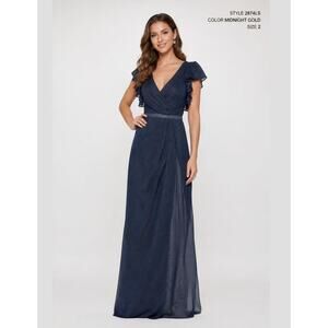 Vivian Diamond Dressy Collection 2874LS Midnight Gold Gown Size 2 NWT